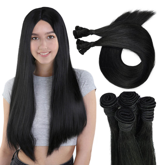 STYLNHAIR Single HT Weft Human Hair Extensions, 14" Length, 11" Width, Straight Hair Extension with Multiple Color Options