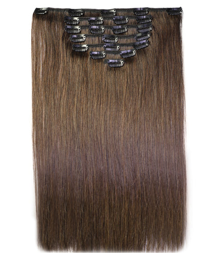 STYLNHAIR Clip in 7pcs 100% Human Hair, 16-18-inch Straight Skin Weft Extensions