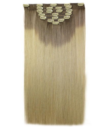 STYLNHAIR Clip in 7pcs 100% Human Hair, 16-18-inch Straight Skin Weft Extensions