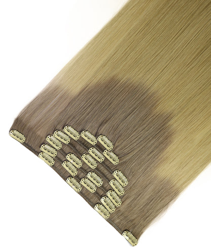 STYLNHAIR Clip in 7pcs 100% Human Hair, 16-18-inch Straight Skin Weft Extensions